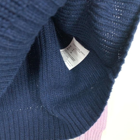 American Eagle Sweater Purple Blue Colorblock Stripe Pullover Knit - Picture 6 of 9
